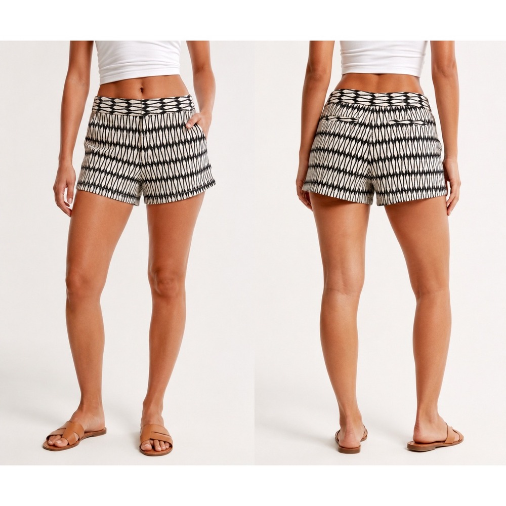Joe Fresh Womens Black White Geometric Diamond Print Shorts Size 12 Retro‎ Mod